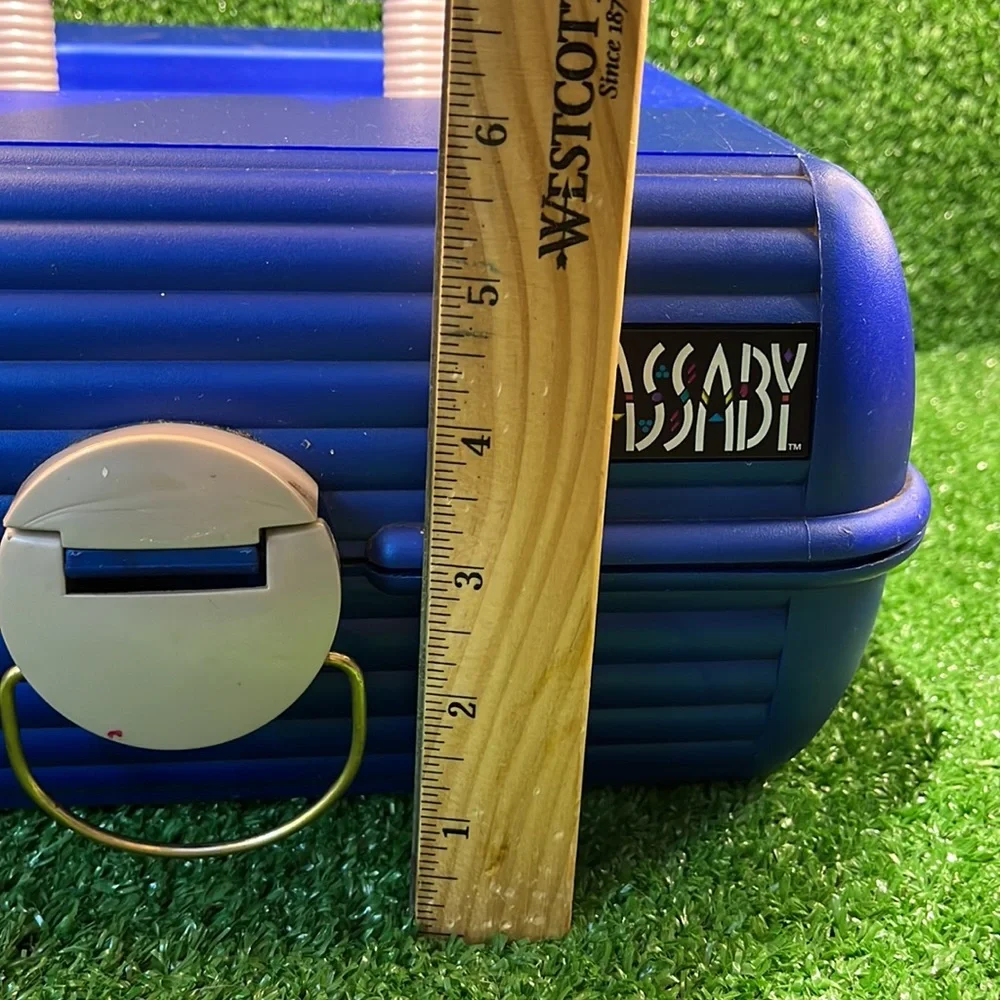Vintage SASSABY Blue Makeup Travel Case Jewelry Box Organizer with Mirror